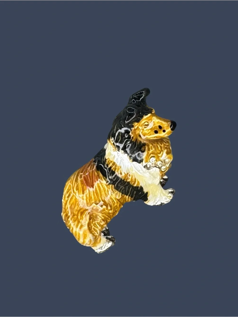 Vintage Signed BEST Collie Sheltie Dog Brooch Pendant Enamel Rhinestone Silver T